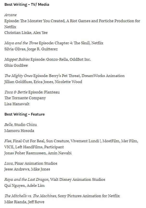 Объявлены номинанты на премию "Энни". С полным списком можно ознакомиться здесь: 
https://www.annieawards.org/nominations?utm_source=vk.com&utm_medium=social&utm_campaign=obyavleny-nominanty-na-premiy...